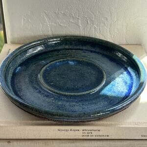 Art Studio Pottery Hand Thrown Blue Pottery Plate Signed Dish Bowl Stoneware 9"
